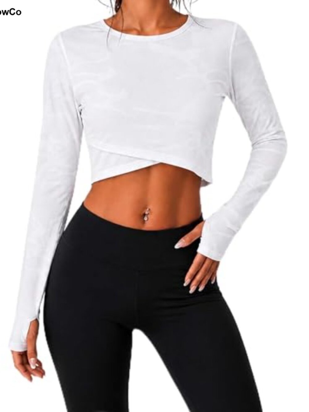 Crop Top Long Sleeve Criss Cross Hem Thumb Holes Workout Shirt